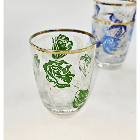 Hazel Atlas MCM Retro Rose-Pattern colorful Cocktail Shaker & Glass Set - Picture 5 of 10